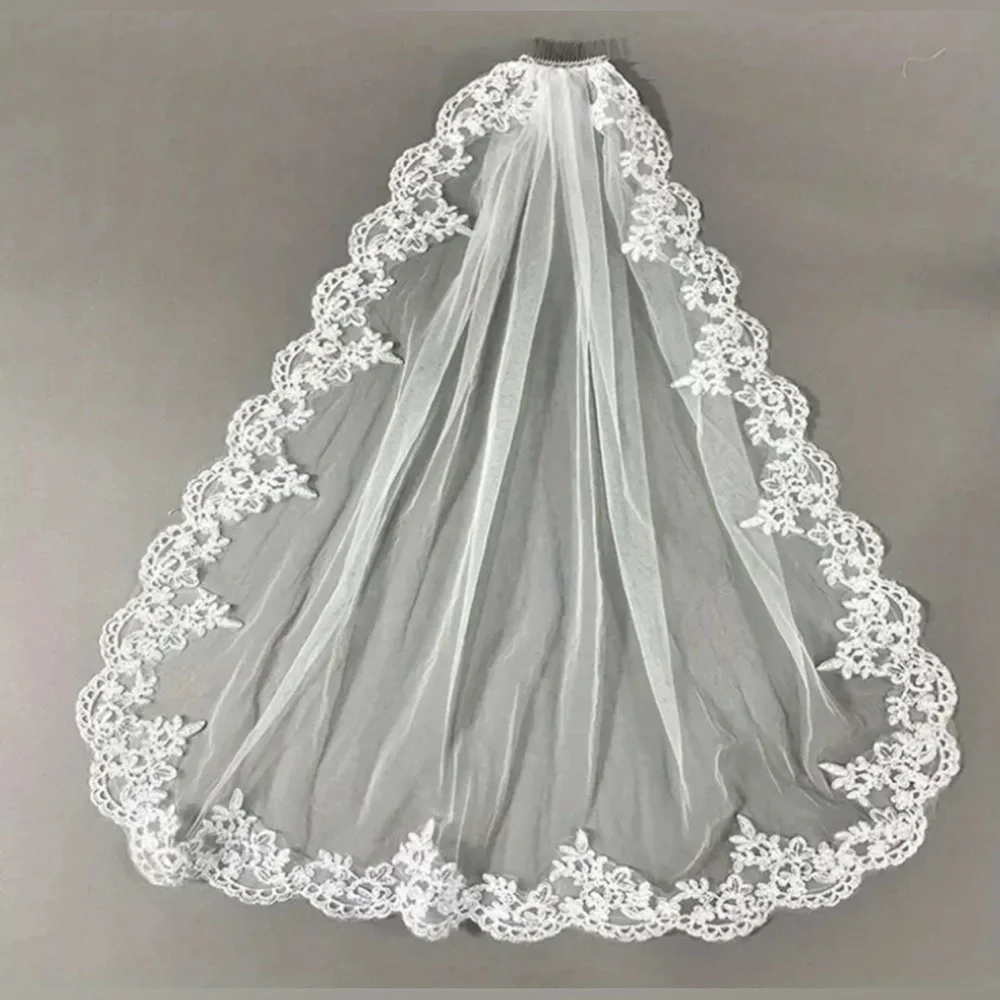 Lace Embroidered and Gems Edge Bridal Wedding Veil White With Comb NWT